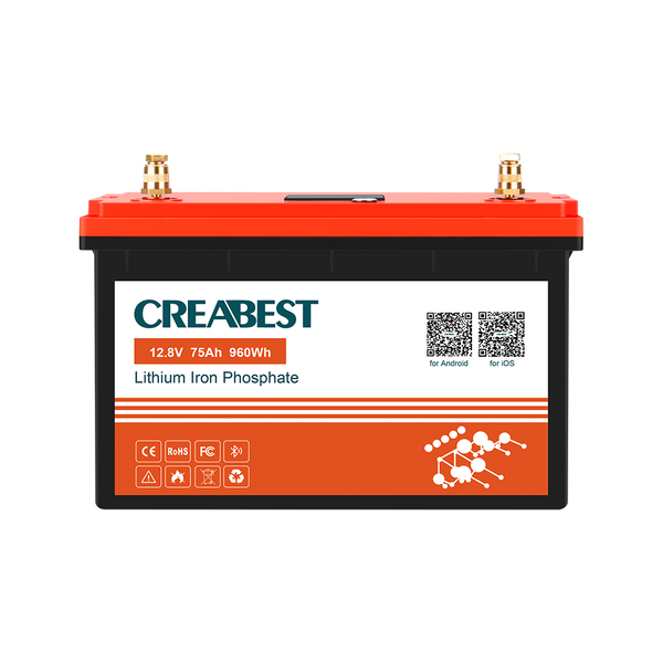 CREABEST LiFePO4 Battery 12V 75Ah for RV Solar Caravan Leisure Camping Marine Boat with Bluetooth